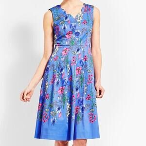 RSVP By Talbots Fit & Flare Blue Floral Cottagecore Dress w/ Scallop Neck Line